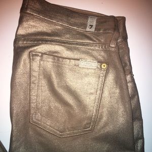 7 For All Mankind Metallic Gold Skinny Leg Jeans